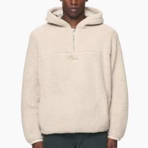 Clare Teddy Half Zip Hoodie – Beige