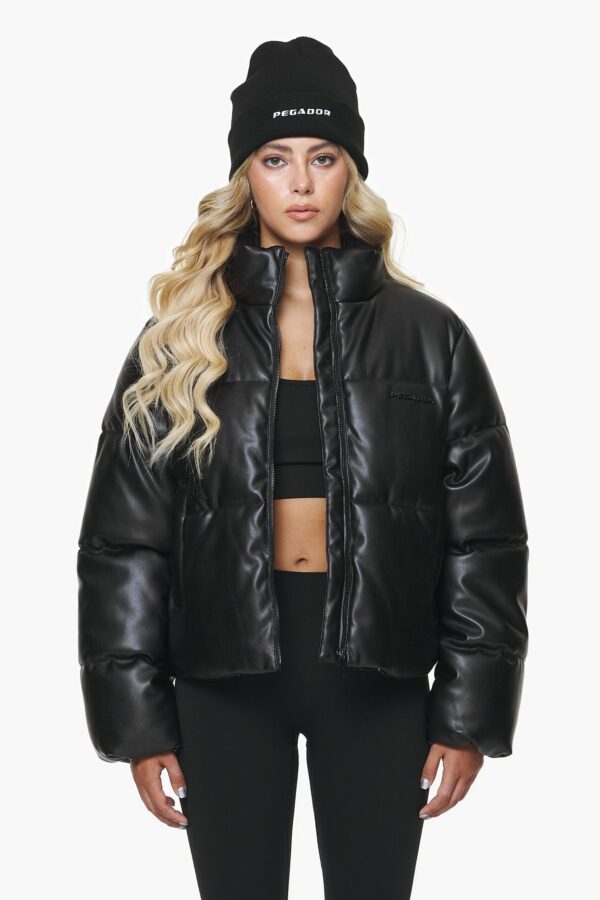 Baker Vegan Leather Puffer Jacket Black