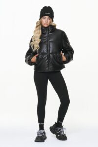 Baker Vegan Leather Puffer Jacket Black