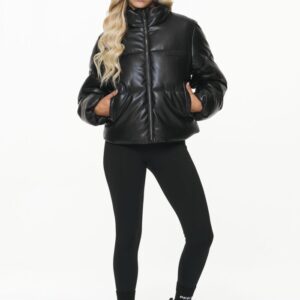 Baker Vegan Leather Puffer Jacket Black