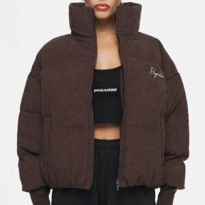 Carinya Oversized Boxy Cord Puffer Jacket Brown