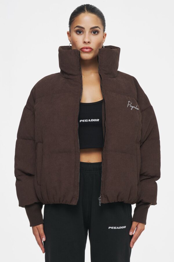 Carinya Oversized Boxy Cord Puffer Jacket Brown